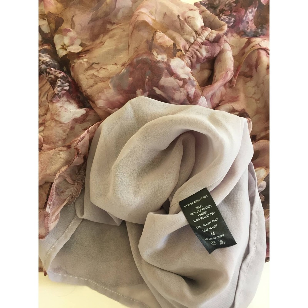 Floral Print Romper Chiffon‎ Ruffle Tie Neck Long Sleeve Women's Size M - Picture 5 of 13